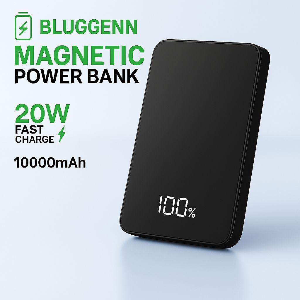 BLUGGENN Magnetic Power Bank – 10000mAh | 20W Fast Charge | Type-C